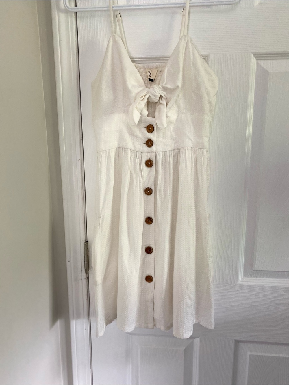 Roxy White Tie-Front Button-Down Sundress